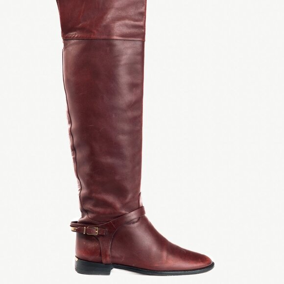 Burberry Carmack Bordeaux Leather Over-The-Knee Riding Boots - Picture 2 of 10